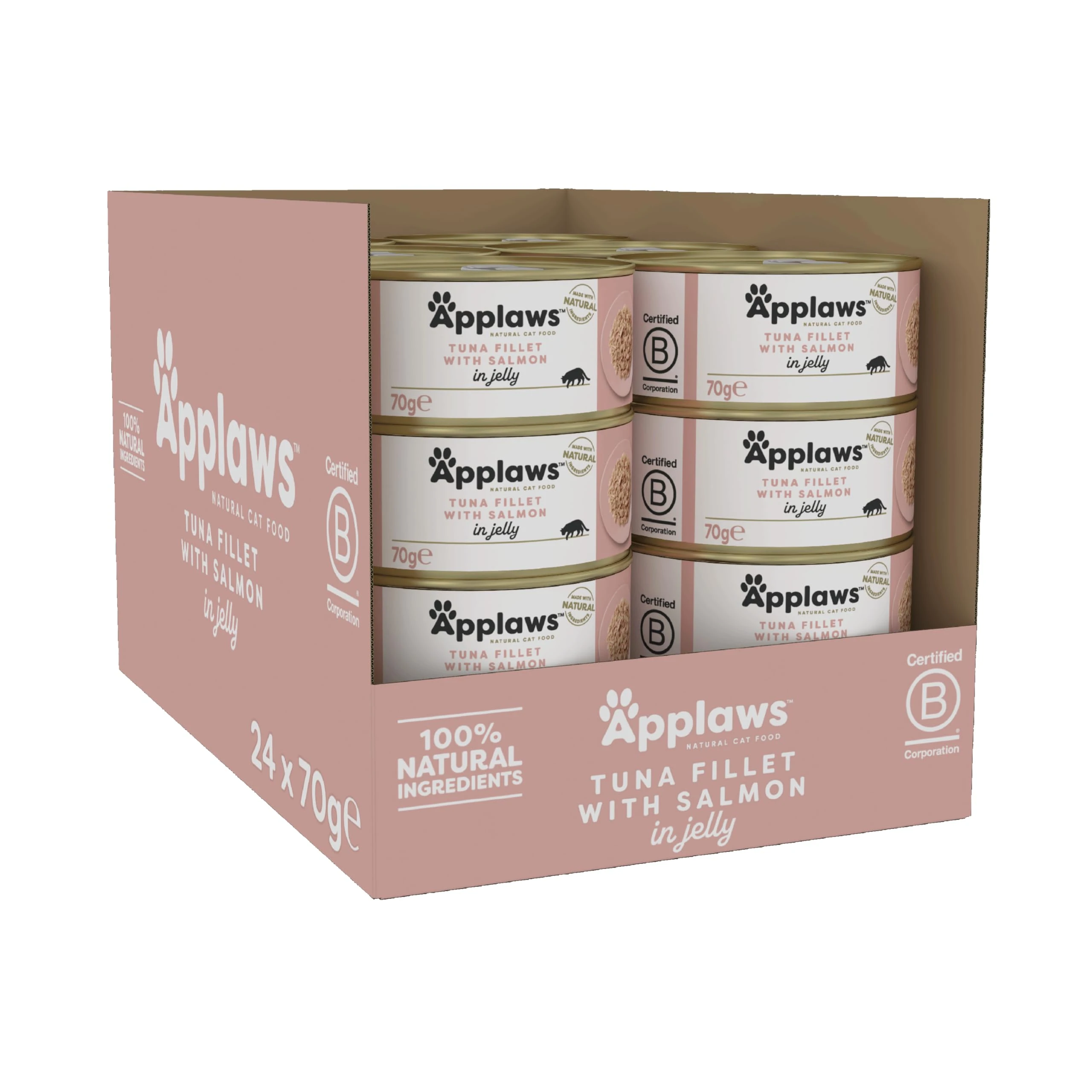 Applaws Natural Wet Cat Food, Tuna with Salmon in Jelly 70g Tin (Pack of 24)