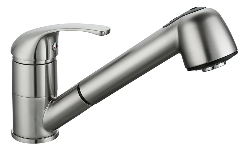 Edouard Rousseau Bago Sink Mixer Tap with 2 Jets Extendible Shower Head Flexible Double Stapled Hose 172 x 195 (Projection) mm, Stainless Steel
