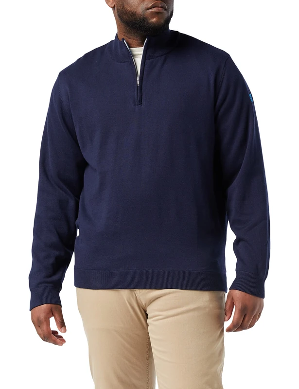 Island GREEN Men's Men's 1/4 Zip Lined Knit Jumper Sweater, Navy/Marine, S UK