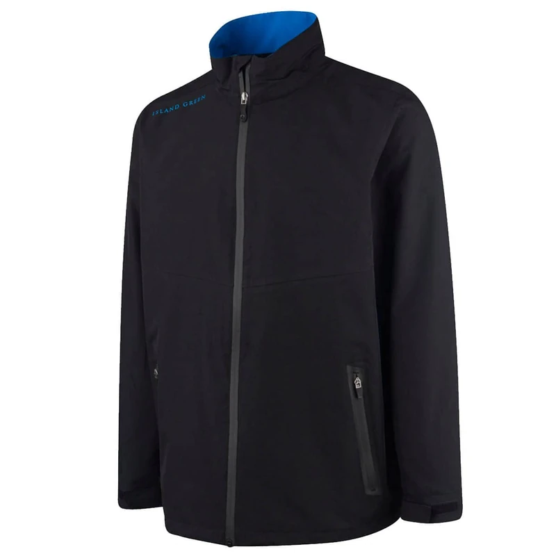 Island GREEN Essentials Men's Waterproof Stretch Jacket, Black/Turquoise, Small