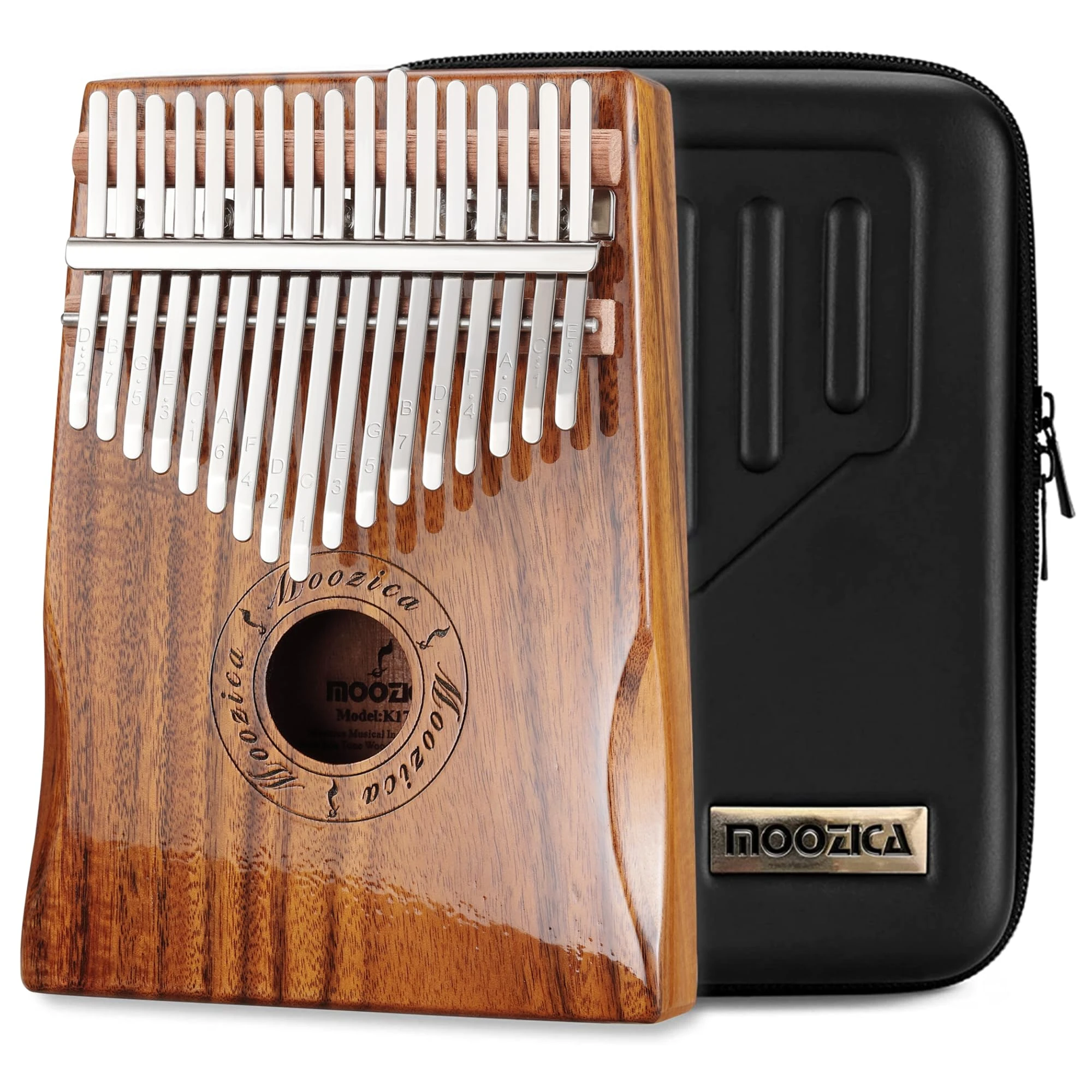 Moozica 17 Keys Kalimba, Professional Symetrial Thumb Piano, Professional Kalimba with High-gloss Finishing Musical Instrument Gift (Acacia Koa-K17K)