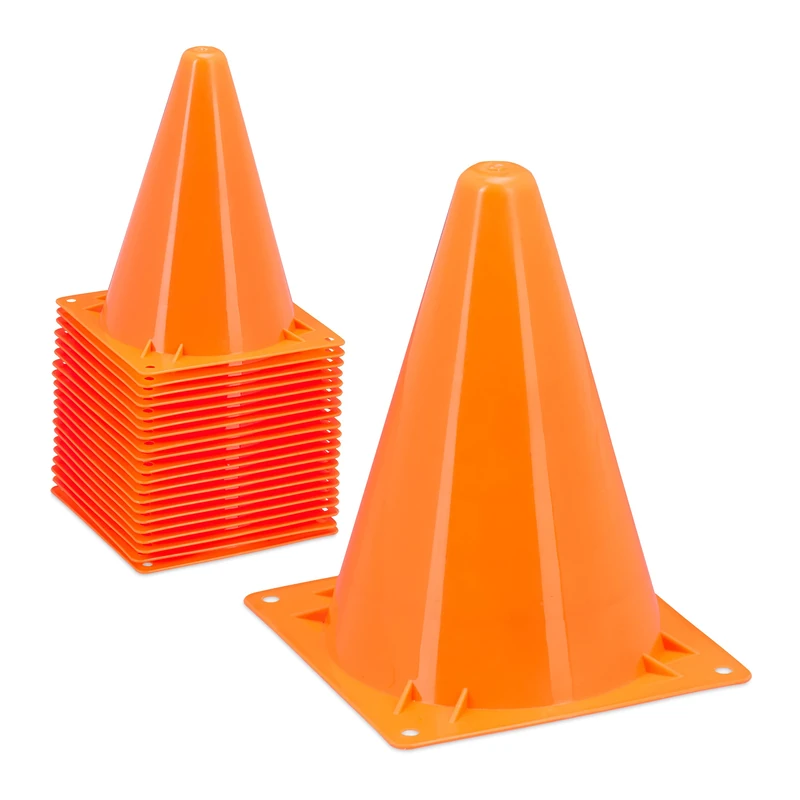 Relaxdays Pylons Set of 20 Slalom Hats for Kids Football Training Marker Cone 18 cm Dog Sport Orange
