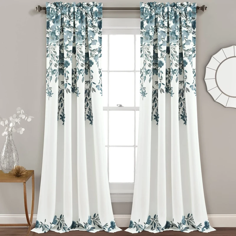 Lush Decor Tanisha Room Darkening Window Curtain Panel Pair, 52" W x 84" L, Blue & Gray 2 Count