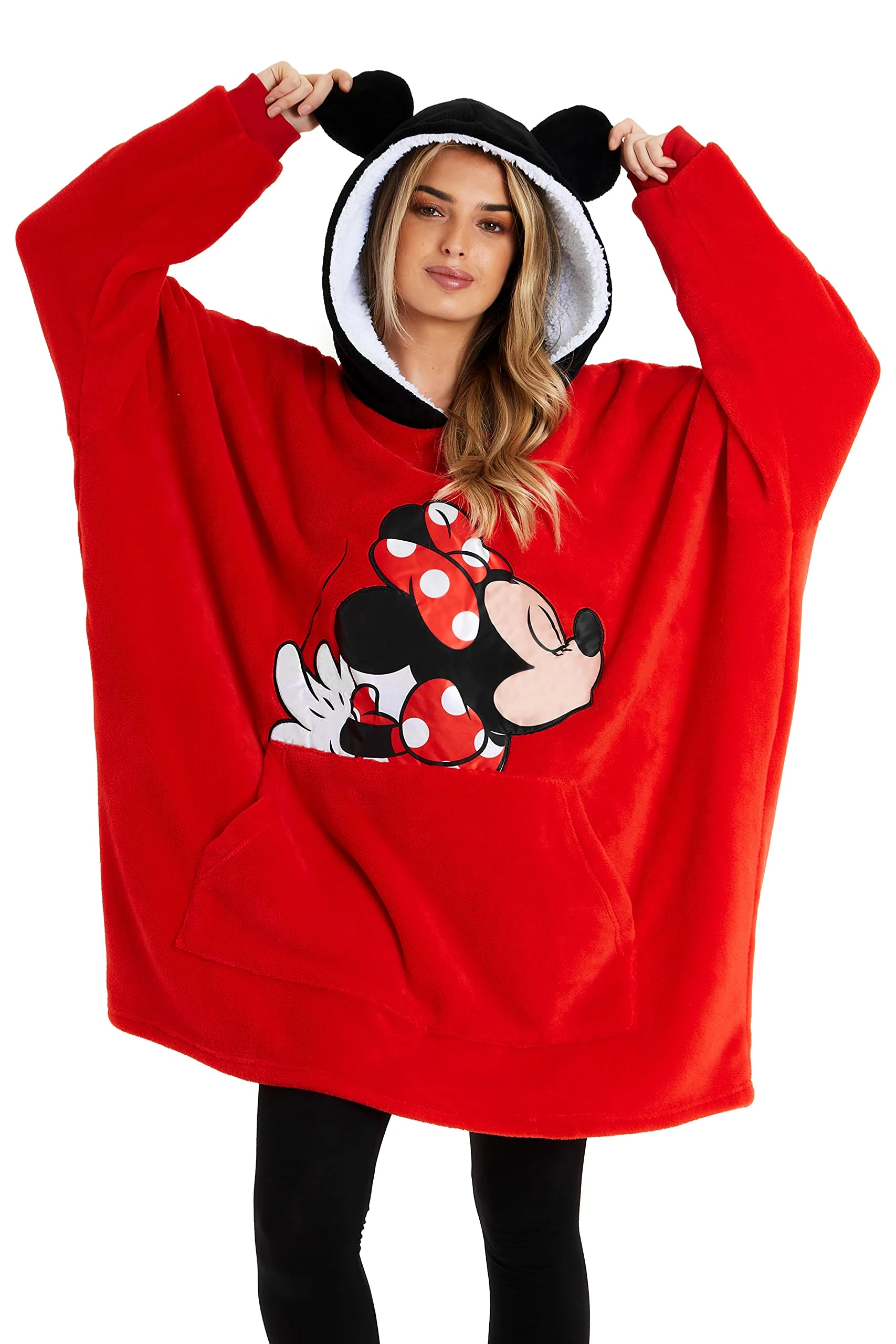 Disney Women's Hoodies, Oversized Blanket Hoodie, Minnie and Mickey Gifts (Red)