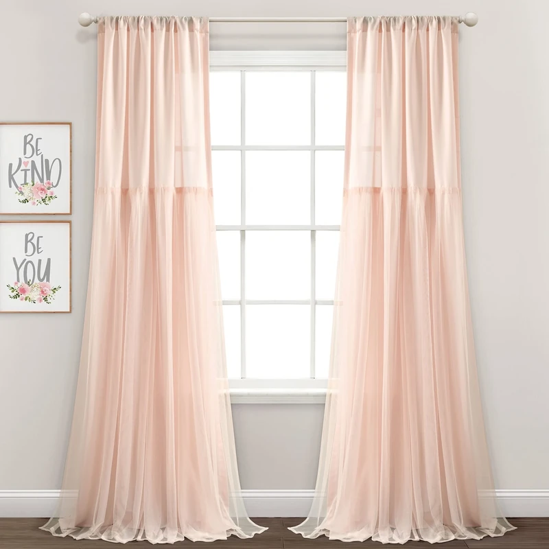 Lush Decor Tulle Skirt Solid Window Curtain Panel Pair, 84" L x 40" W, Blush - Image 1