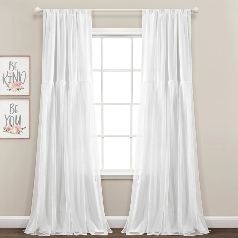 Lush Decor Tulle Skirt Solid Window Curtain Panel Pair, 84" L x 40" W, White