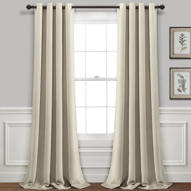 Lush Decor Insulated Grommet Blackout Window Curtain Panels, Pair, 52" W x 84" L, Neutral - Classic Modern Design - Chic Window Decor - Long Curtains For Living Room, Bedroom, Or Dining Room