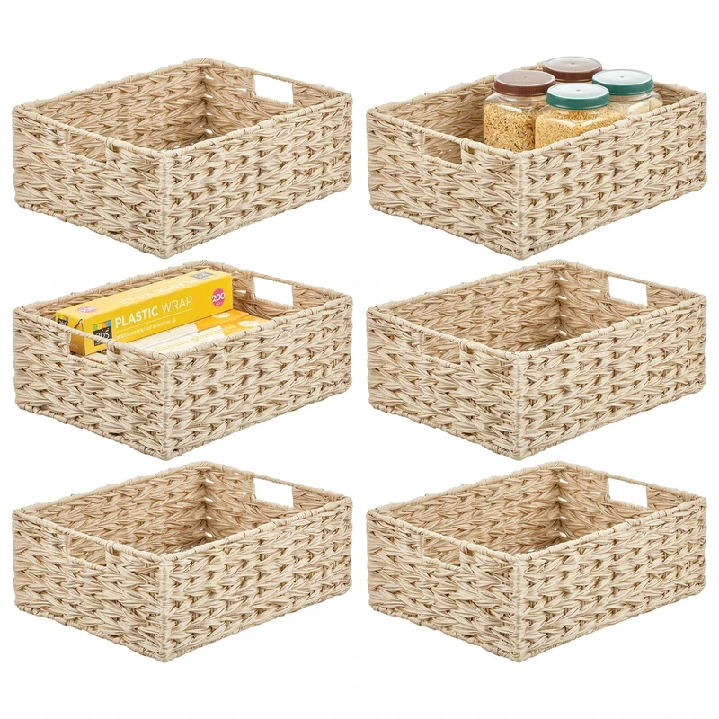 mDesign Storage Baskets — Bathroom and Bedroom Storage Basket Set — Wardrobe Organiser Baskets for Clothes, Shoes and Accessories — Pack of 6 — Cream/Beige