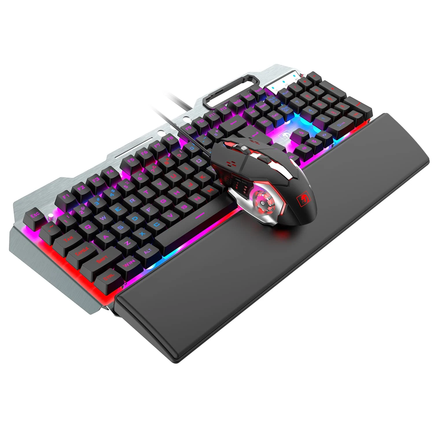 Hoopond Gaming Keyboard and Mouse Set & Detachable Wrist Rest Wired 16 LED RGB Backlit USB with Gray Alloy Panel+ 3200DPI Breathing Mouse+Ergonomic Hand for PC Gamers, Xbox, PS4