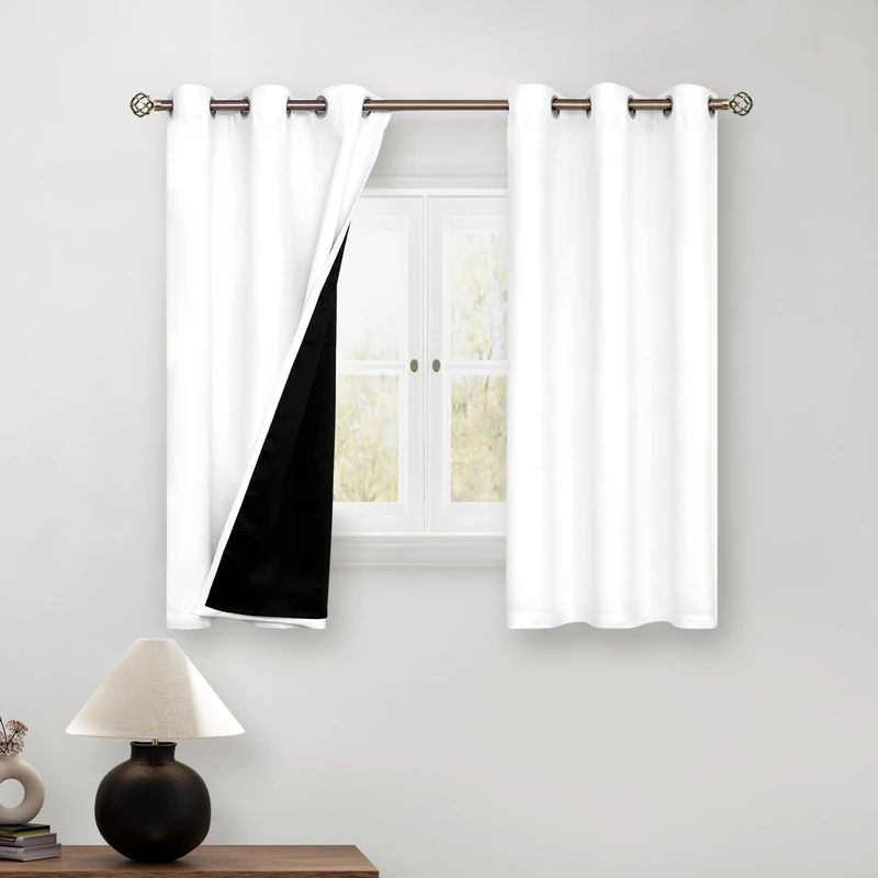 BGment Thermal Insulated 100% Blackout Curtains for Bedroom with Black Liner, Double Layer Full Room Darkening Noise Reducing Grommet Curtain (42 x 54 Inch, Pure White, 2 Panels)