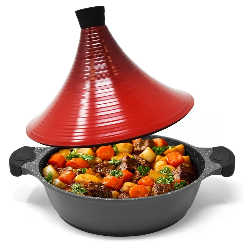 Joeji's Kitchen Large Aluminium Tagine Dish - Moroccan Tajine Dish 28 cm - Moroccan Tajine Induction Gas and Ceramic Glass