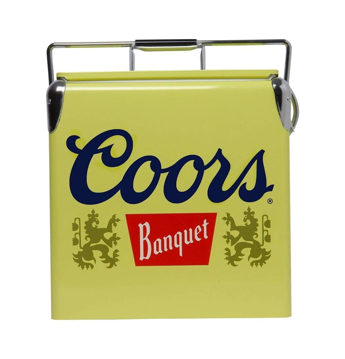 Coors Banquet Retro Ice Chest Cooler with Bottle Opener 13L (14 qt), 18 Can Capacity, Yellow and Silver, Vintage Style Ice Bucket for Camping, Beach, Picnic, RV, BBQs, Tailgating, Fishing