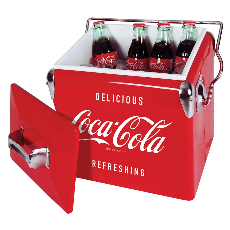 Coca Cola Cool Box 13L Leak-Proof Air Tight Drybox 18 Can Capacity Mini Ice Boxes Portable Cooler for Food Drinks with Bootle Opener Retro Ice Bucket Ideal for Camping Hiking Fishing Picnic Red