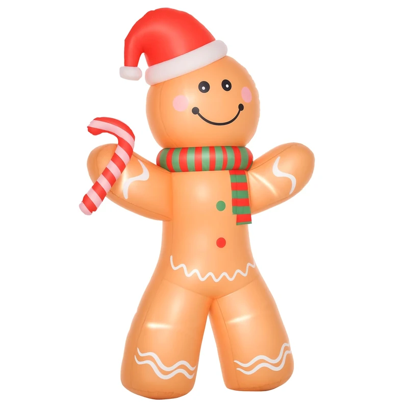 HOMCOM 8ft Christmas Inflatable Gingerbread Man, Lighted Blow Up Yard Decor Indoor Outdoor Garden Lawn Party Prop