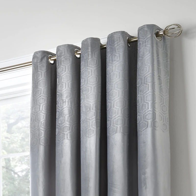 Appletree Boutique - Jasper - Embossed Pair of Eyelet Curtains - 90" Width x 90" Drop (229 x 229cm) in Silver