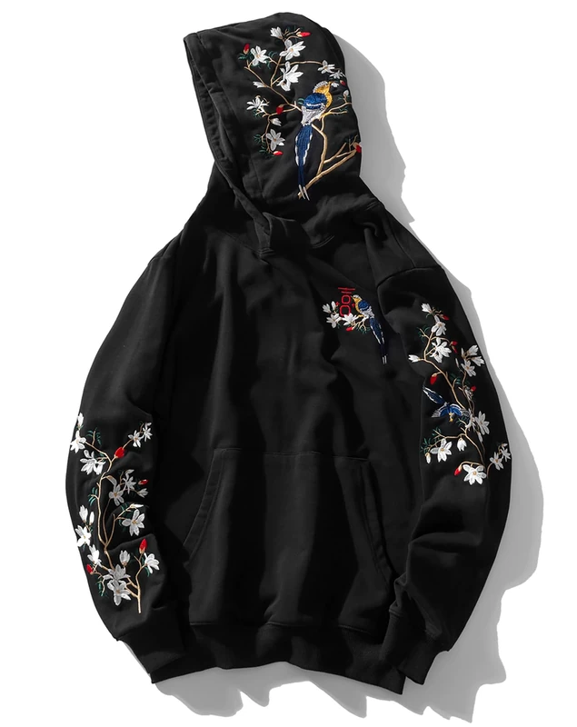 Niepce Inc Japanese Streetwear Men's Dragon Embroidery Hoodie, Black-dragon, S