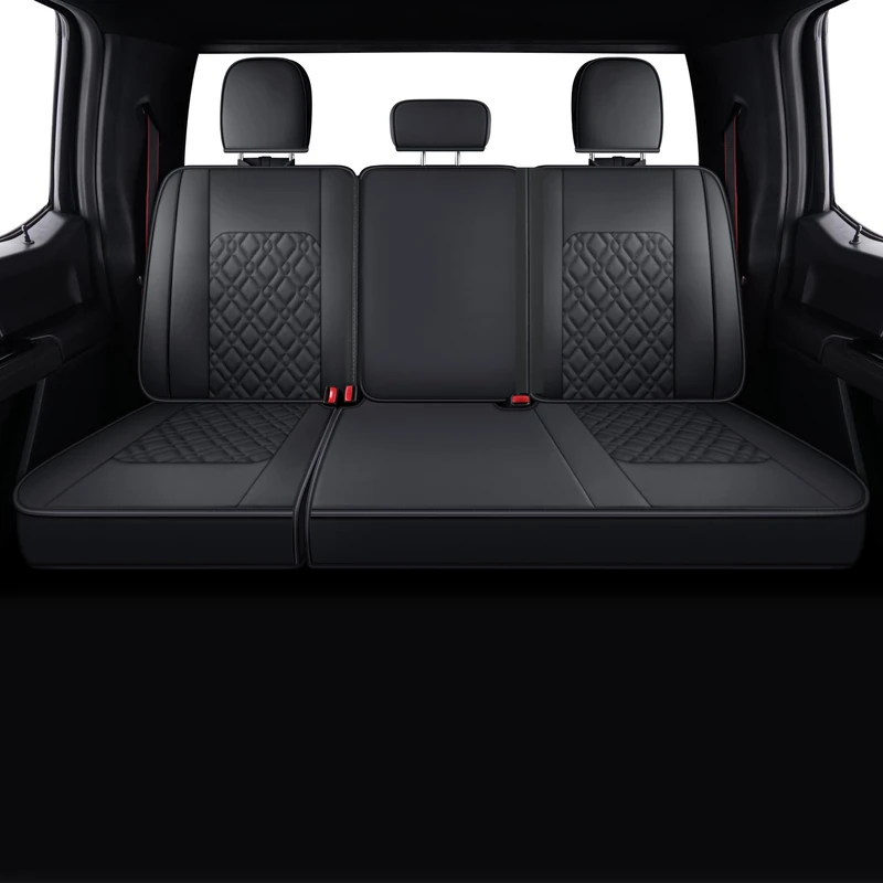 LUCKYMAN CLUB J03-Q3 Rear-only Seat Covers with Waterproof Faux Leather, Fit 2015-2021 Ford F150 and 2017-2021 F250 F350 F450 (Rear only, Black)