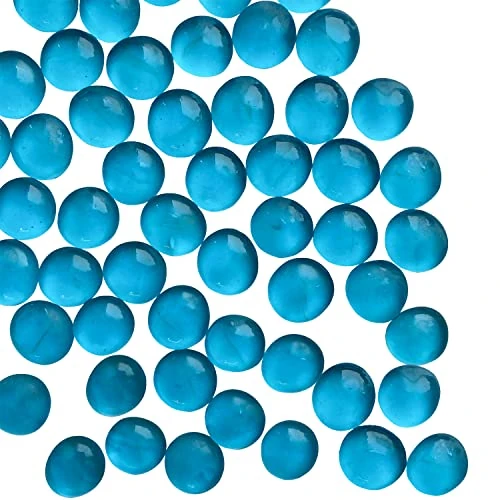 Blue Decorative Glass Pebbles for Vases - Flat Bule Glass Marbles for Vase, Aquarium, Home Decoration Stones, Wedding Decoration,Bird Fountain, Candle and Mosaic (Sea Bule, 1LB)