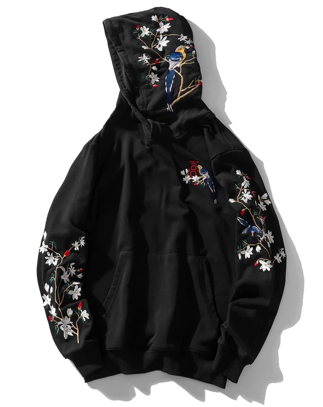 Niepce Inc Japanese Streetwear Men's Dragon Embroidery Hoodie, Black-dragon, Medium