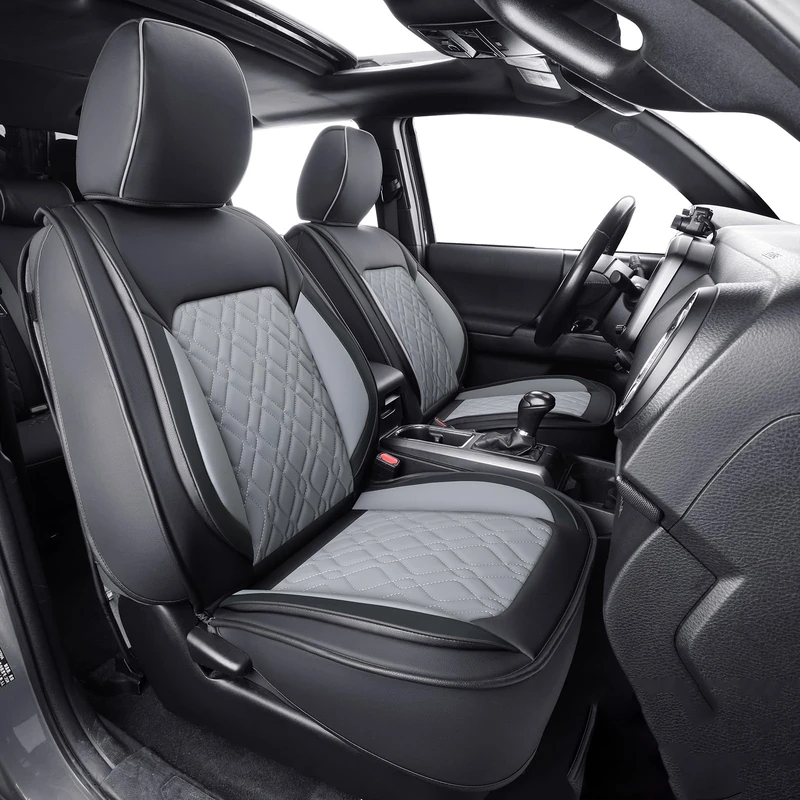 LUCKYMAN CLUB J03-Q3 Full-Set Car Seat Covers with Waterproof Faux Leather, Fit 2015-2022 Ford F150 and 2017-2022 F250 F350 F450 (Full Set, Black-Gray)