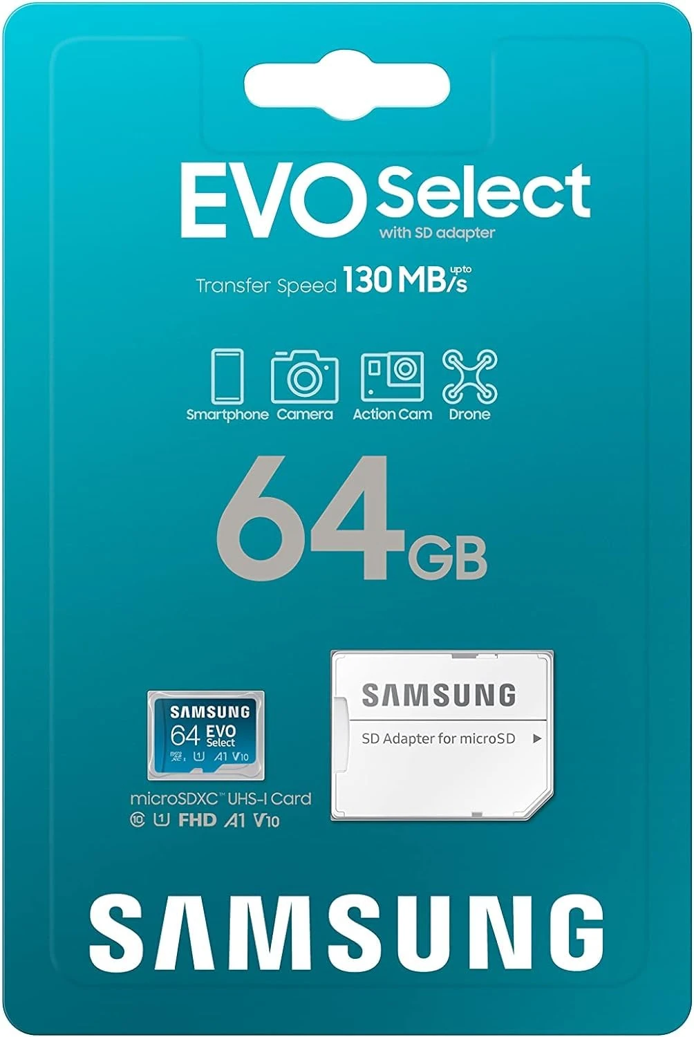 Samsung EVO Select 64GB microSDXC UHS-I U1 130MB/s Full HD Memory Card inc. SD-Adapter (MB-ME64KA/EU)