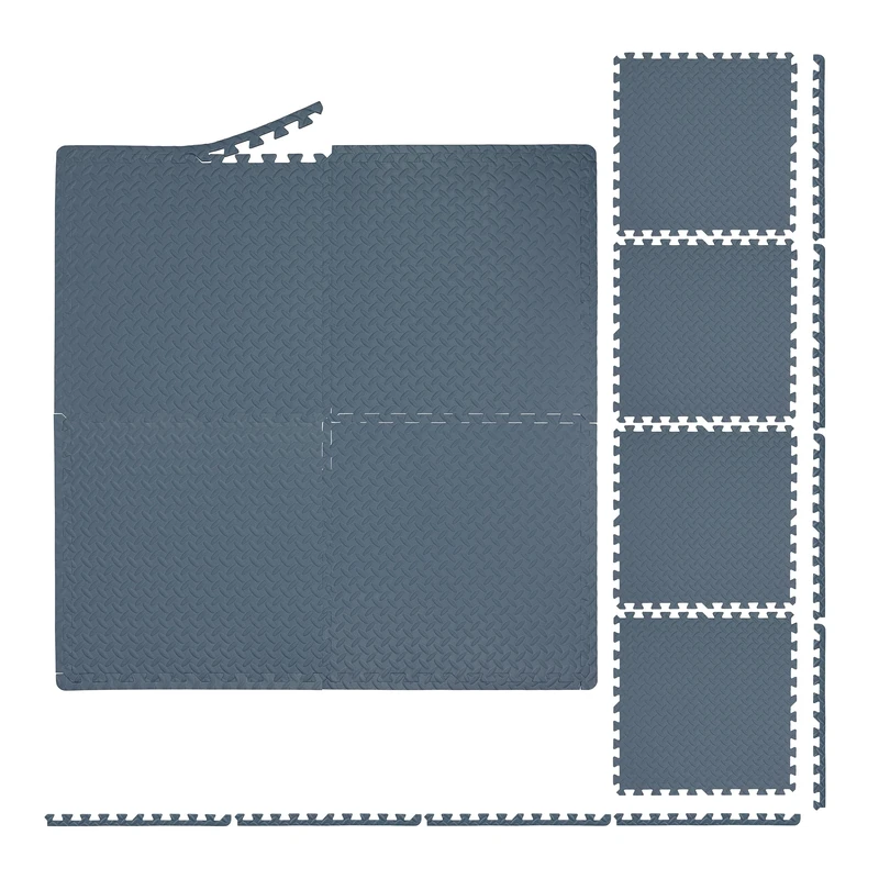 Relaxdays Floor, 8 Protective Mats for Sports & Fitness Equipment, Bordered, EVA, Surface 3 m², WXD 60x60 cm, Grey