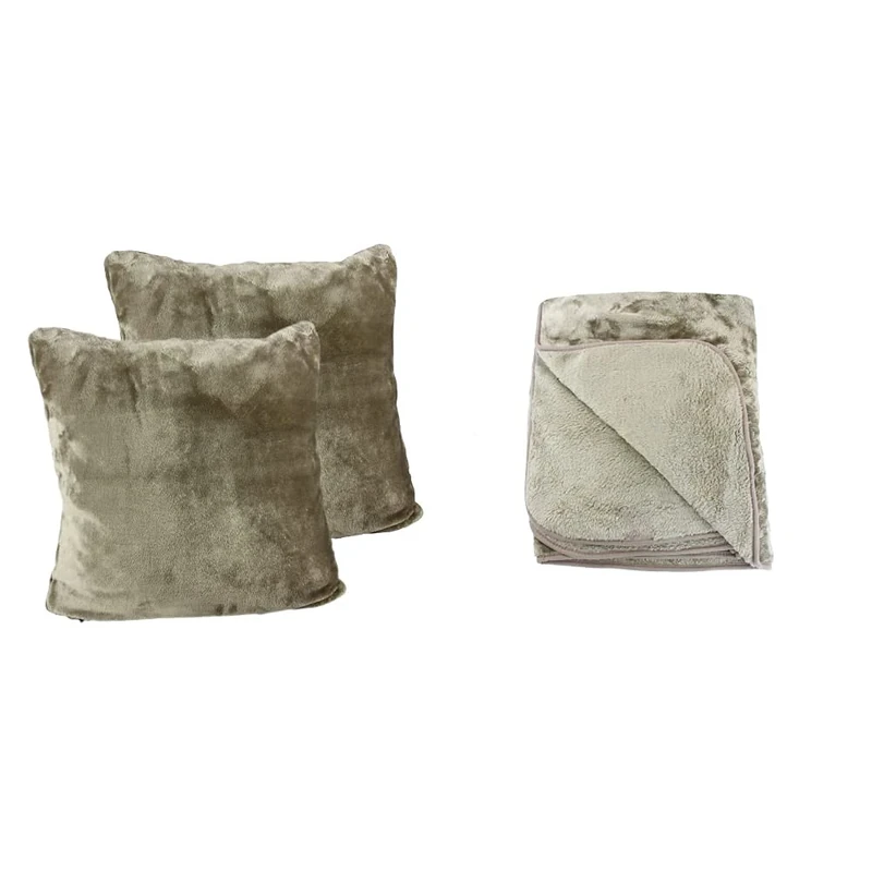 Amago - Blanket (130 x 170 cm) + 2 Cushion Covers (50 x 50 cm), Cashmere-Feeling - Taupe