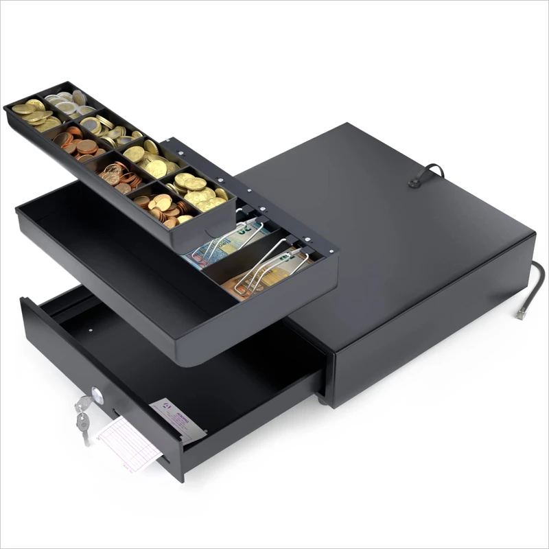 ACROPAQ Cash Drawer - Electric Opening with RJ11 Connection, Cash Drawer 33 x 33 cm, Suitable for Undermount - Cash Register, Cash Register - Black