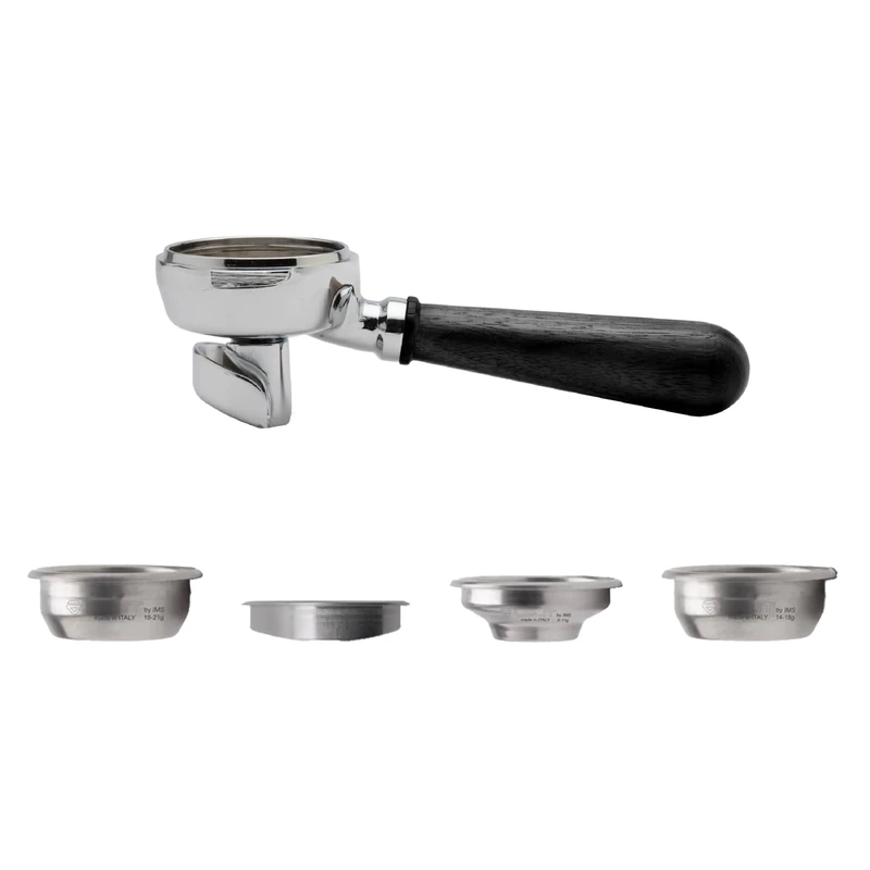 LELIT - LELIT58 2-Way Portafilter - Double Spout - Includes Stainless Steel Filters - Wood Handle - PLA582B - Silver/Black Walnut Wood