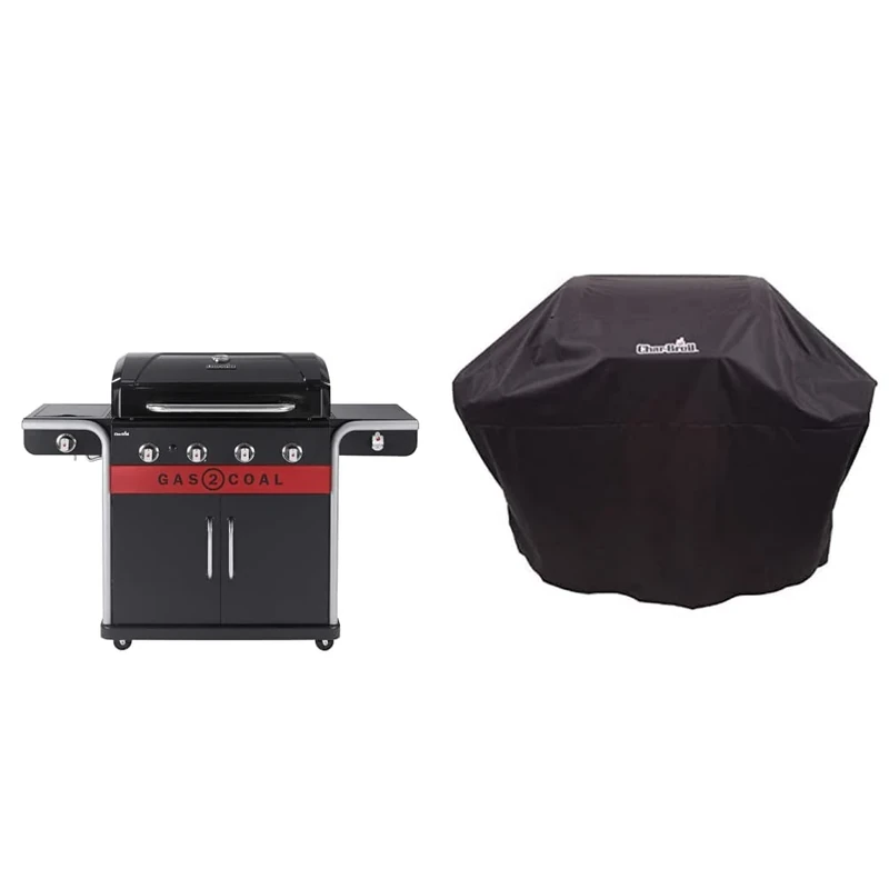 Char-Broil Gas2Coal 440 Hybrid Grill Gas Barbecue, Black & 140 766 - Universal 3-4 Burner Gas Barbecue Grill Cover, Black.