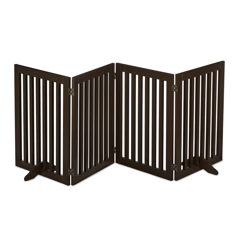 Relaxdays Safety Gate for Children & Pets, with Feet and Floor Protectors, Free-Standing Barrier, 92 x 207 cm, Brown, Fibreboard