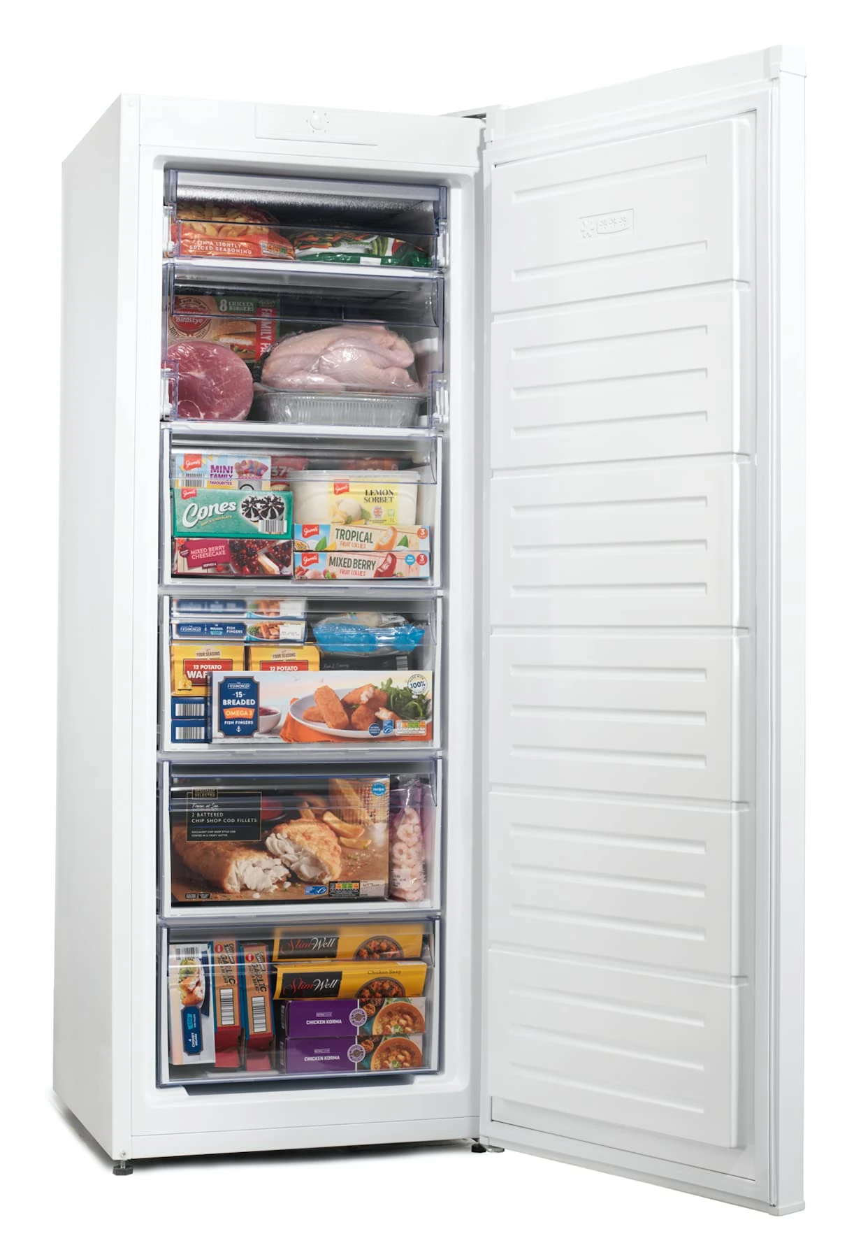 White Knight Upright Tall Freezer DAF170H 182 Litres 54cm Wide, Blue,white