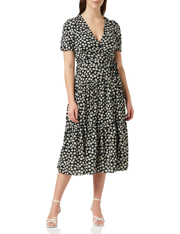Louche Emin Tiered midi Dress in Daisy Dancer Print, Black, Size 14