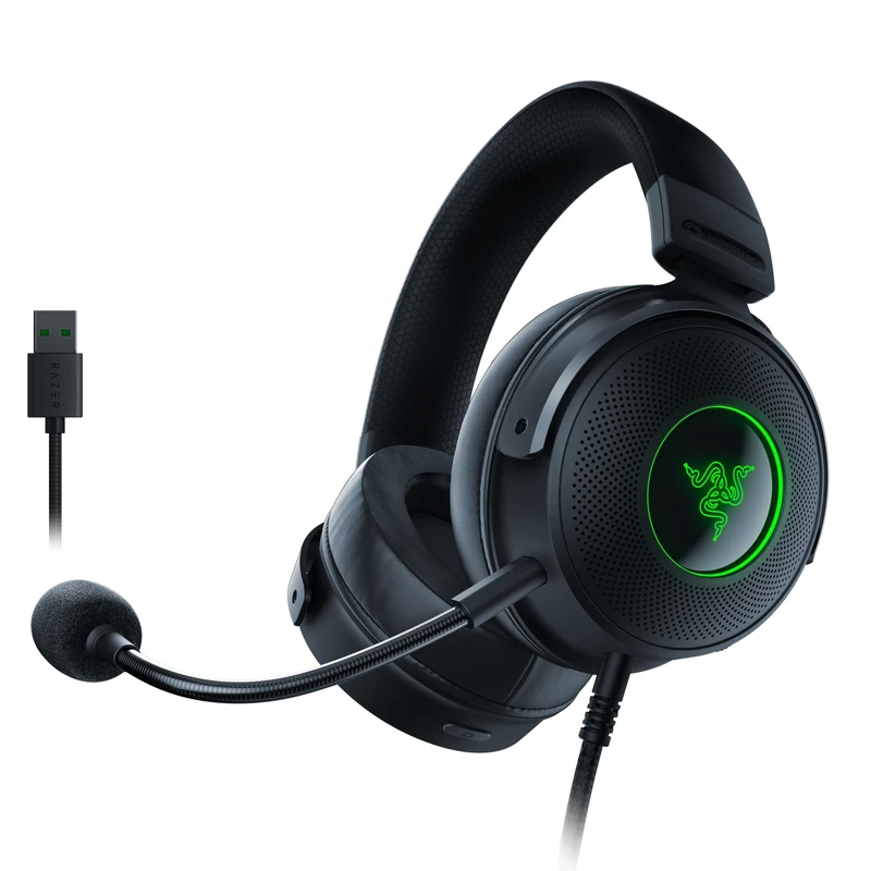 Razer Kraken V3 HyperSense - Wired USB Gaming Headset with Haptic Technology (TriForce Titanium 50 mm Drivers, THX Spatial Audio, Detachable HyperClear Cardioid Mic) Black