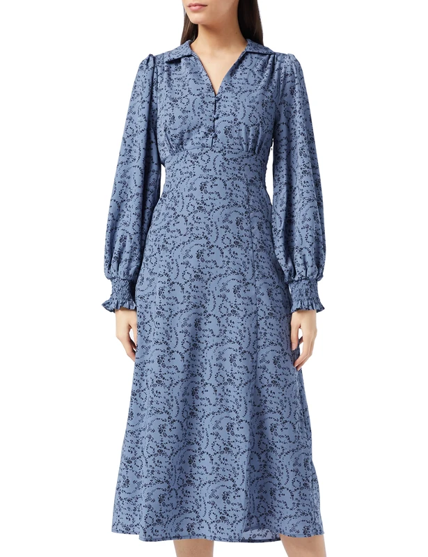 Louche Jussi mini Dress in Spring Floral Print, Blue, Size 8