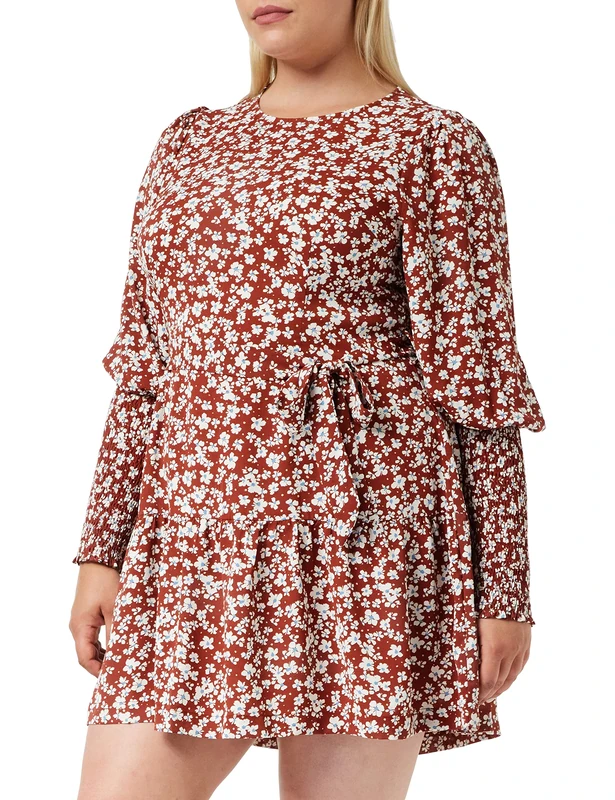 Louche Daphne mini Dress in Pretty Women Floral Print, Brown, Size 12 - Image 1