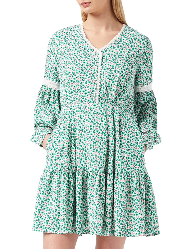 Louche Noomi mini Dress in Mint Blossom Print, Green, Size 10