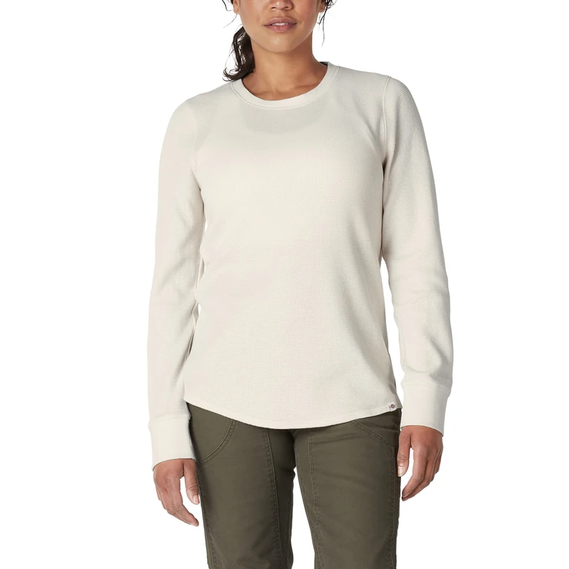 Dickies Women's Long Sleeve Crew Neck Thermal Shirt, Oatmeal True Heather, Small