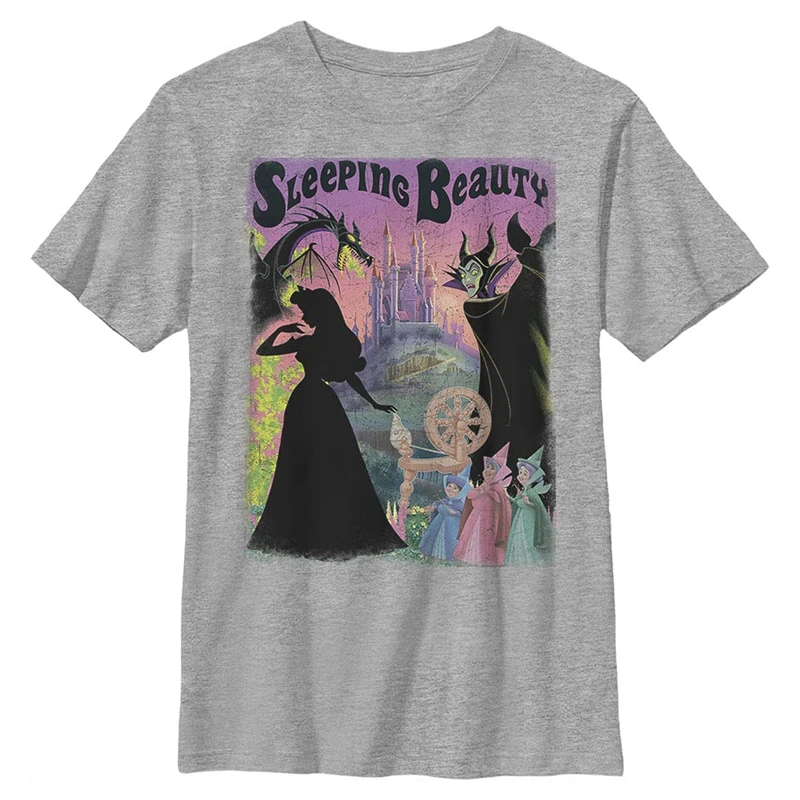 Disney Princess Sleeping Beauty Boy's Crew Tee, Athletic Heather, X-Small, Athletic Heather, XS