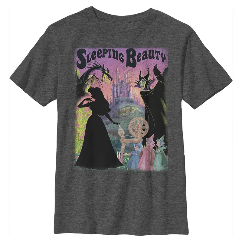 Disney Boy's Sleeping Beauty Poster T-Shirt, Charcoal Heather, XL