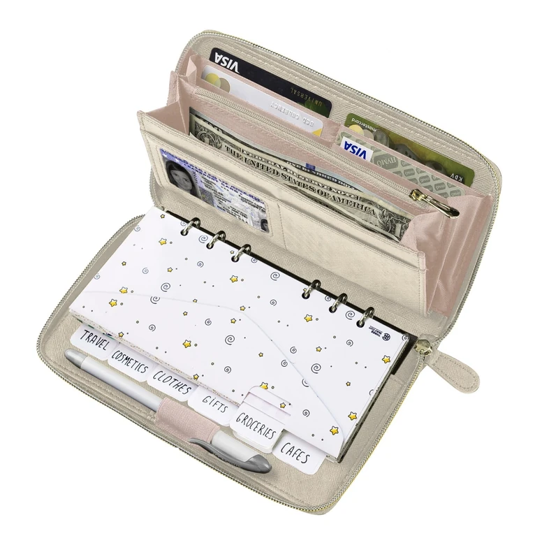 Cash Envelope Wallet Beige All in One Budget System RFID Blocking with 12x Tabbed Cash Envelopes 12x Monthly Budget Cards 1x Yearly Budget Planner Sheet Complete Money Organizer Set for Cash - Image 1