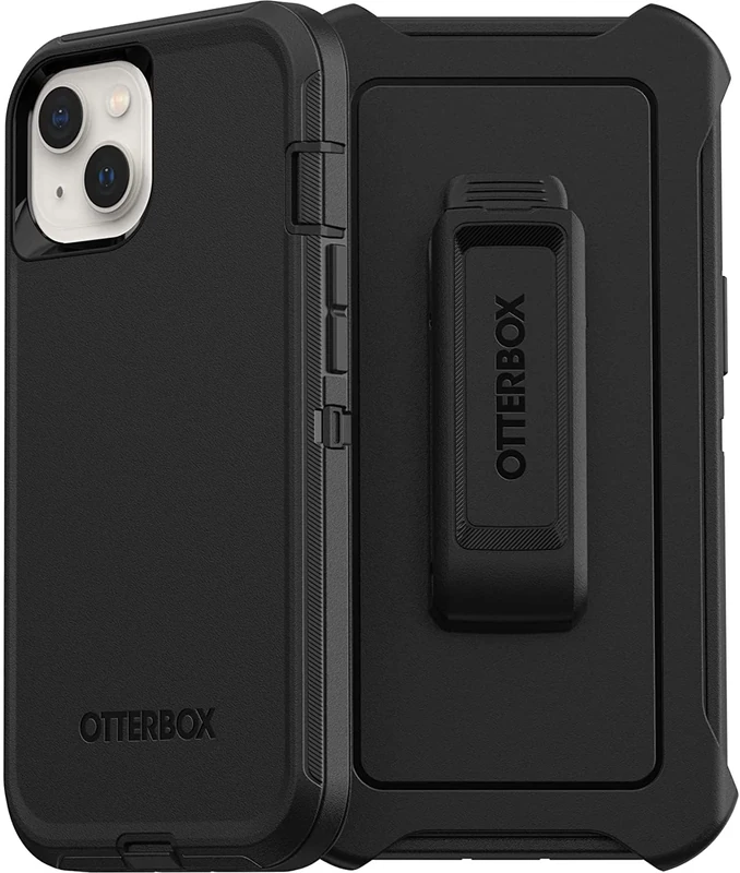 OtterBox iPhone 13 (ONLY) Defender Series Case - BLACK, rugged & durable, with port protection, includes holster clip kickstand