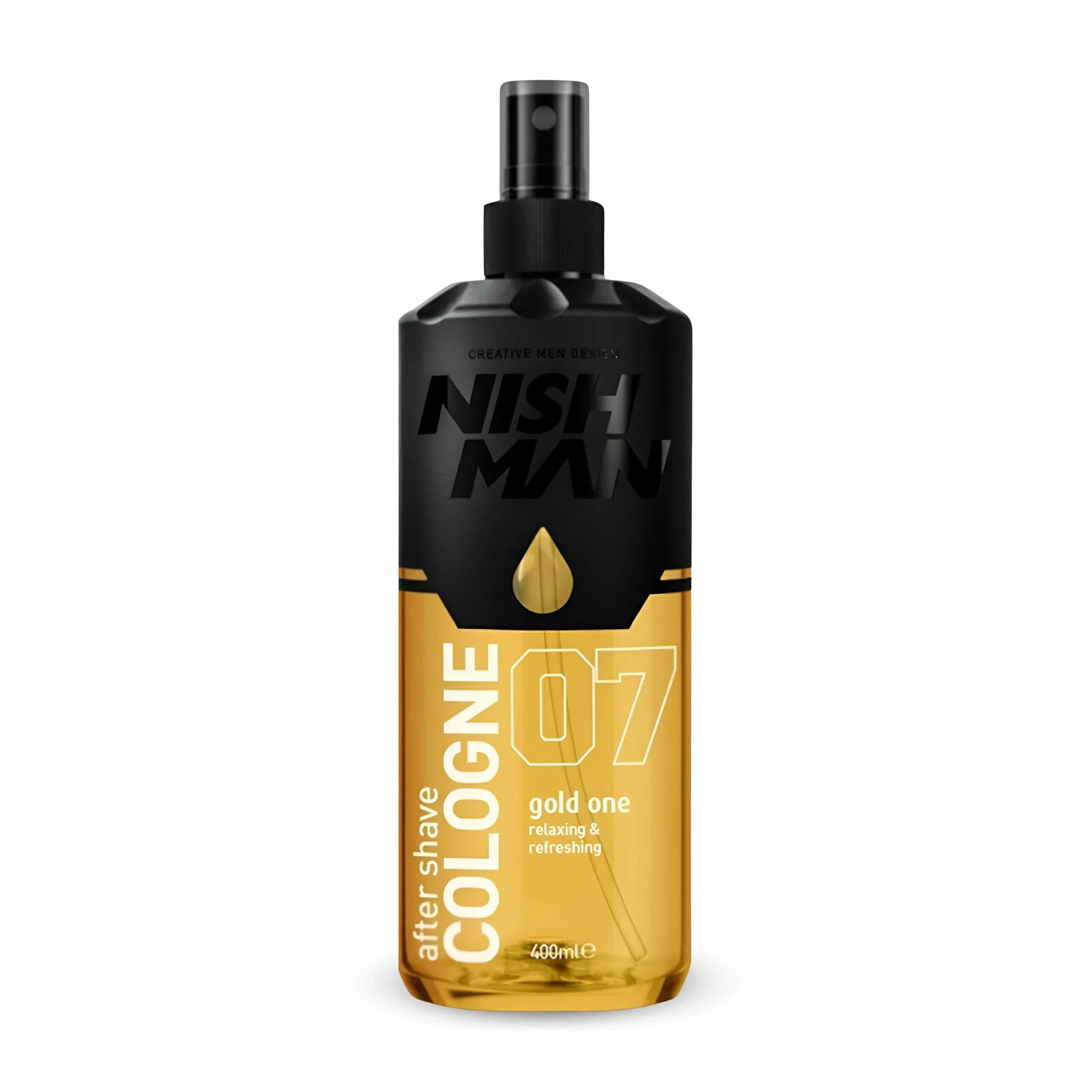 NISHMAN Aftershave Cologne 07 - Gold One 400ml – Refreshing After Shaving Spray Lotion for Men - Scent of Red Tangerine, Mint, Rose Oil, Cinnamon - Mens After Shave Cologne