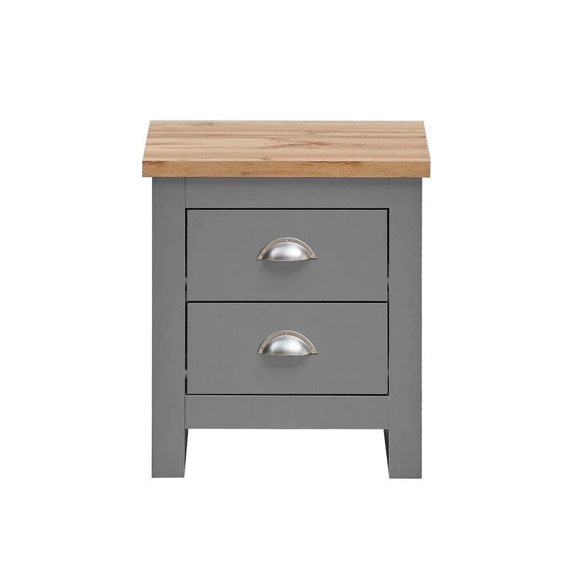 Timber Art Design UK Lisbon 2 Drawer Chest Bedside Cabinet Storage Unit Nightstand Table Modern Furniture for Living Room, Bedroom, Hallway, Grey Oak Finish - 51 x 45 x 45 cm