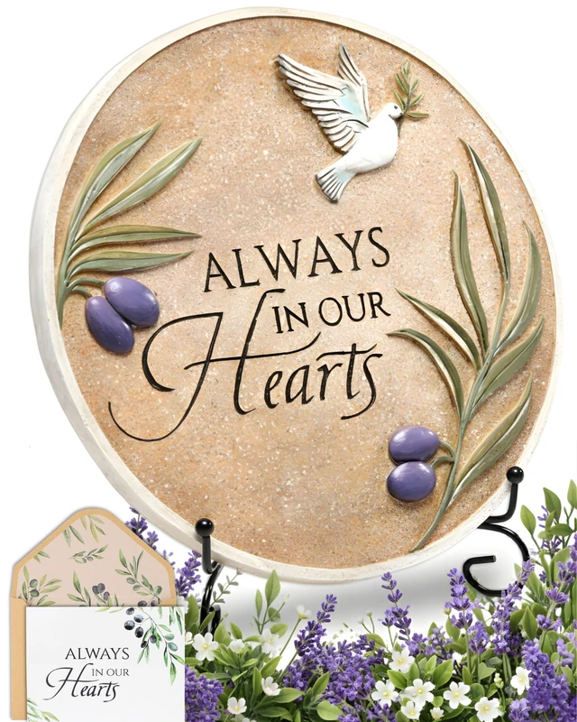 Spiritwind Memorial Garden Stone with Stand Set | 10" Sympathy Garden Plaque Memory Stones for Loved Ones Lost with Sympathy Card | Bereavement, Condolence Grief Gift for Indoor & Outdoor Decorations