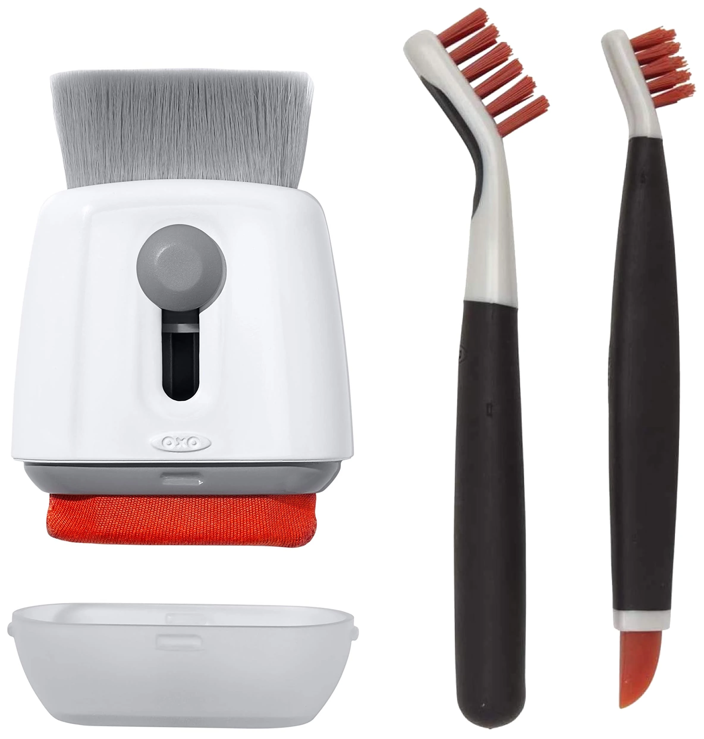 OXO 12246100 Good Grips Sweep & Swipe Laptop Cleaner, White and Good Grips Deep Clean Brush Set - Orange