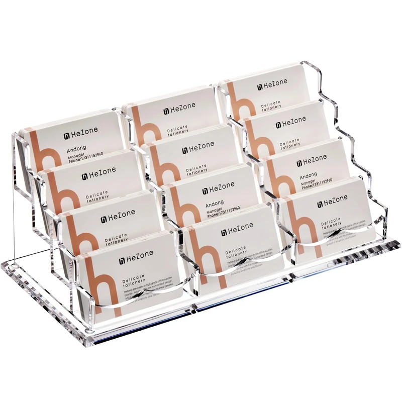 HeZone Business Card Holder Display for Desk, 12 Slot 4 Tier Multiple-Clear Acrylic Business Card Stand Set, Holds Approximately 600 Cards(12 Cell H)