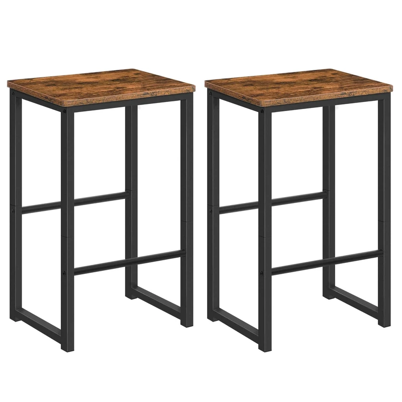 HOOBRO Bar Stools, Set of 2 Bar Chairs with Different Height Pedals, Black Steel Frame, for Living Room, Dining Room, Kitchen, Industrial Design, Rustic Brown EBF34BY01G1