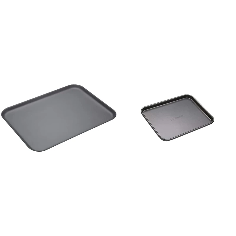 MasterClass Hard Anodised Aluminium Baking Tray, Oven Tin with Teflon, Non Stick Coating, 42 x 31 cm, Black & Baking Tray, Non-Stick Oven Tray for Baking and Roasting, Carbon Steel, 24 x 18cm, Grey