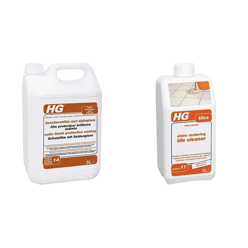 HG 110500100 5L Protective Coating Satin Gloss Finish & 115100106 Shine Restoring Tile Cleaner 1L - Concentrated Mopping Cleaner - for All Types of Tile Floors